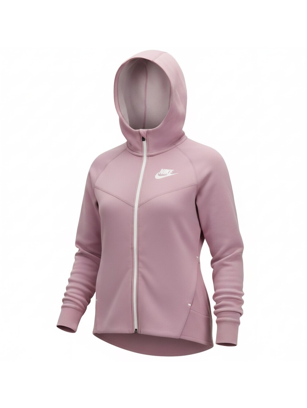 Nike Tech Fleece Jacket Pink White Zip Hooded Sweatshirt Womens Large 930759-515